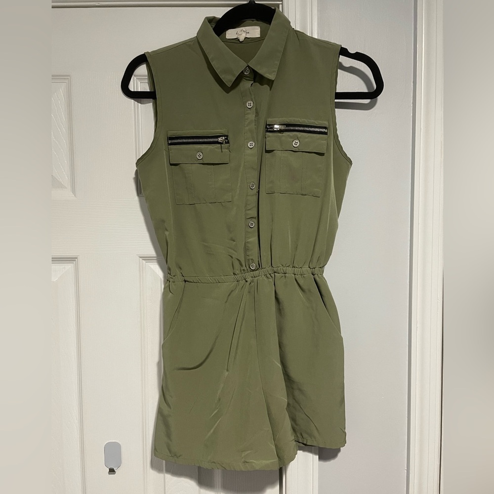 Love Tree Olive Green Sleeveless Button Romper
